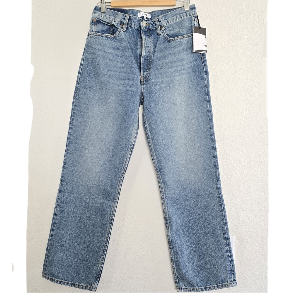 RE/DONE High Waist Tapered Leg Vintage Inspired Jeans Size 28 Mid Wash B…